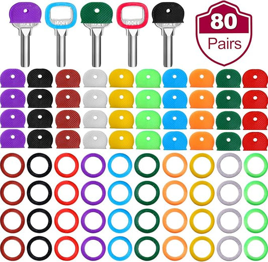 Blulu 80 Pieces 1Inch Colored Key Covers Caps Tags Covers Set Plastic Key Color Identifier Rings Toppers(Classic Color)