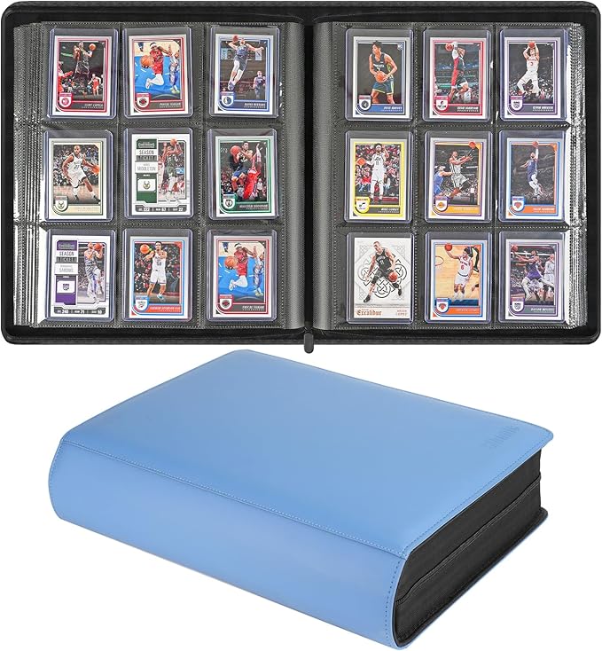 Sibonic 9 Pocket TopLoader Binder, Holds 360 3”x4” Toploader Hard Cases, Sleeves Card Collection Binder, 20 Double Sided Pages, Compatible with Trading & Sports Holder - Blue