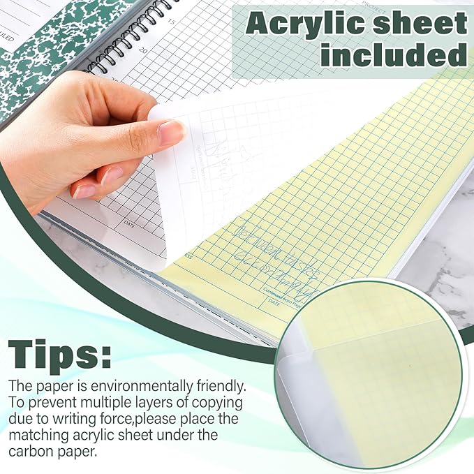 Affrolling 2 Pack Carbonless Lab Notebook Carbon Copy 8.5'' x 11'' 50 Set of Pages 100 Pages Total Laboratory Engineering Chemistry Computation Notebook Science Grid Coil Binding(Dark Green and White)