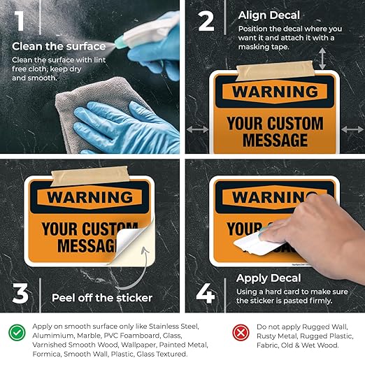 Custom Warning Sign, OSHA Sign, 10x7 Inches, 4 Mil Vinyl Decal Stickers Weather Resistant, Made in USA