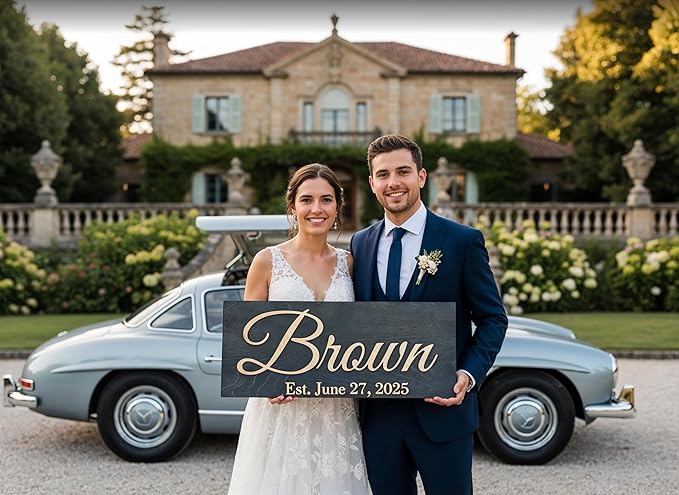 Custom Family Name Sign | Personalized Wooden Wedding Gift | Rustic Last Name Wood Plaque | Established Date Sign |Аnniversаrу (Brown Style)