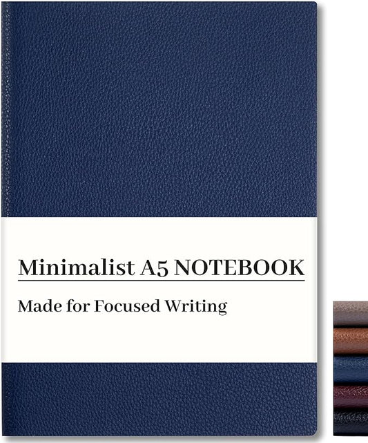 CAGIE Lined Journal Notebook for Men & Women,176 Pages A5 Medium Size Softcover Leather Journals for Writing,Travel,Business,Work & School, 100 GSM Thick Paper (5.7'' x 8.3'') (Navy Blue)