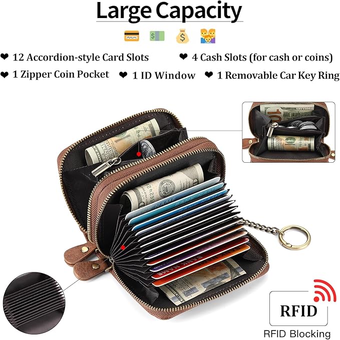GOIACII Small Genuine Leather Wallet for Women, RFID Blocking Credit Card Holder Wallet