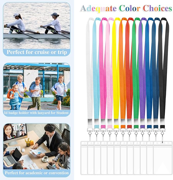 24 Pack Lanyards for ID Badges Cruise Lanyard for Ship Cards with Waterproof ID Badge Holder Cruise Essentials 2026 (Colorful)