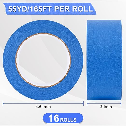 NEOACT 16 Rolls Painters Tape 2 Inch Wide,Multi-Surface No Residue Blue Masking Tape for Walls Painting,Packing,Labeling,DIY Crafts,2 Inch x 55 Yards(880 Yards Total)