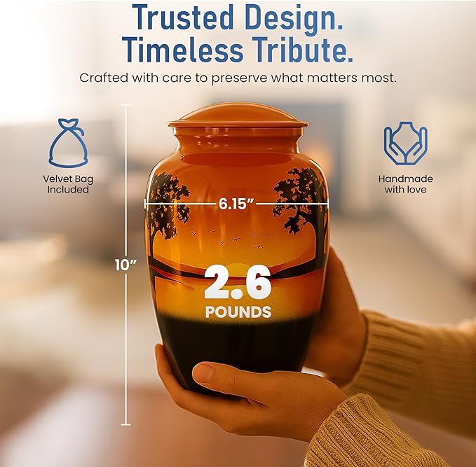 Modern Memorials Cremation Urn for Ashes - Large Urn for Man & Women - 200 Cubic Inches - Includes Velvet Storage Bag - Safari Style