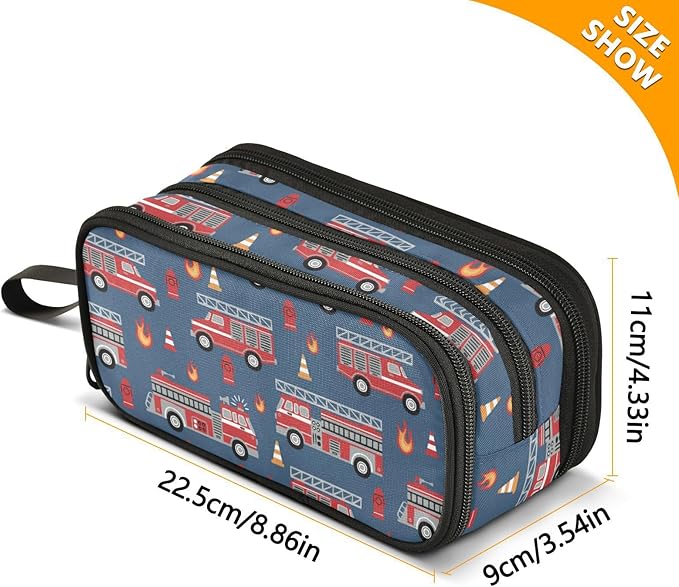 BOENLE Custom Fire Trucks Pencil Case Box Boys Girls Personalized Name Large Pencil Pouch Stationery Pen Bag Organizer for Kids Adults School Office