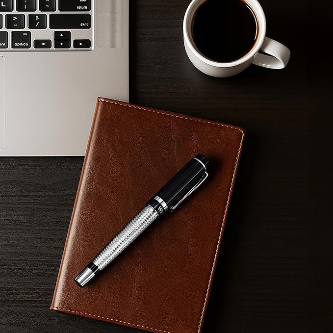 Webson Gill ‘The Raider’ Silver Luxury Executive Fountain Pen, Polished Lacquer & Chrome, Medium Nib, Smudge Free No Bleed, Use Any Fountain Ink w/Included Converter, Fits Cartridges sold separately