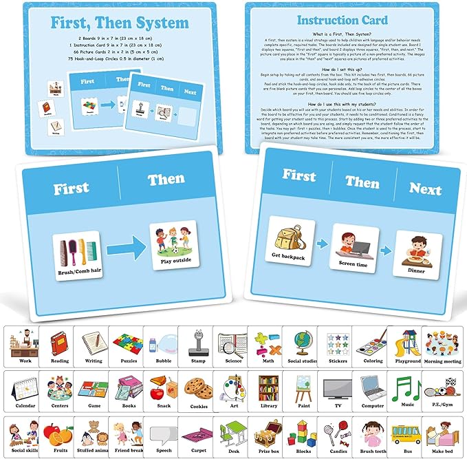Ireer 1 Set First Then Visual Schedule for Kids 66 Communication Cards Autism Learning Materials for Special Education Classroom or at Home Kids Activity