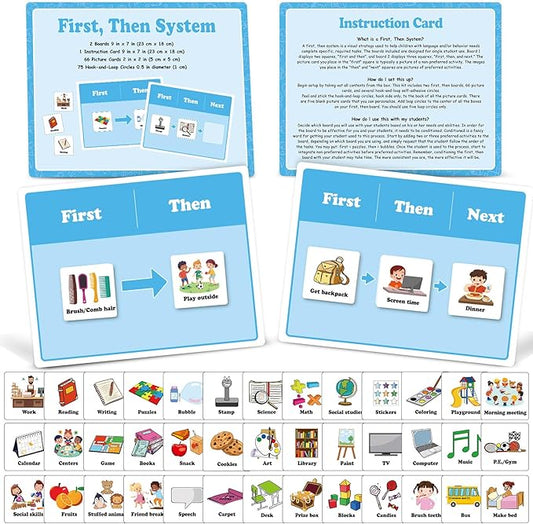 Ireer 1 Set First Then Visual Schedule for Kids 66 Communication Cards Autism Learning Materials for Special Education Classroom or at Home Kids Activity
