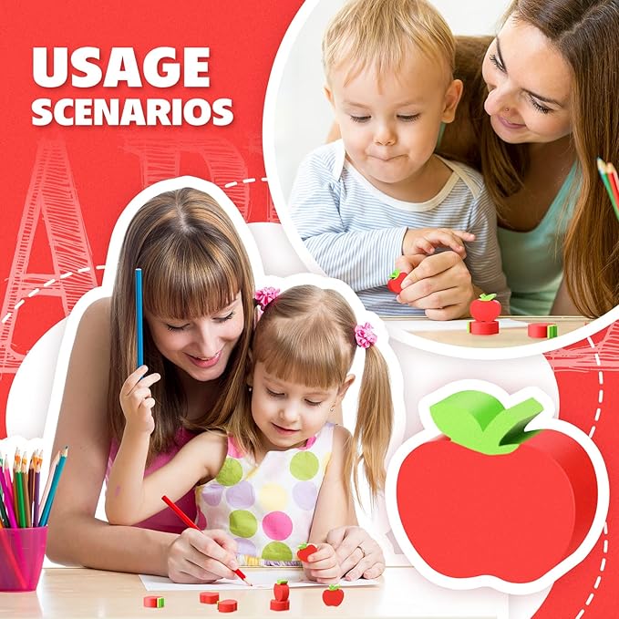 120pcs Mini Apple Erasers for Kids Bulk Classroom Welcome Back to School Gifts Classroom Counting Math Manipulatives Teacher Supplies Stationary Party Favors