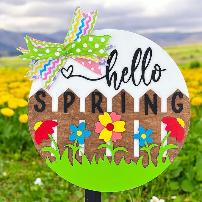 Wood front door sign Wood sign Home decor Welcome sign Sign for front door House warming gift Wedding gift (Fence spring-DS032(NC) P002, 18" Width)