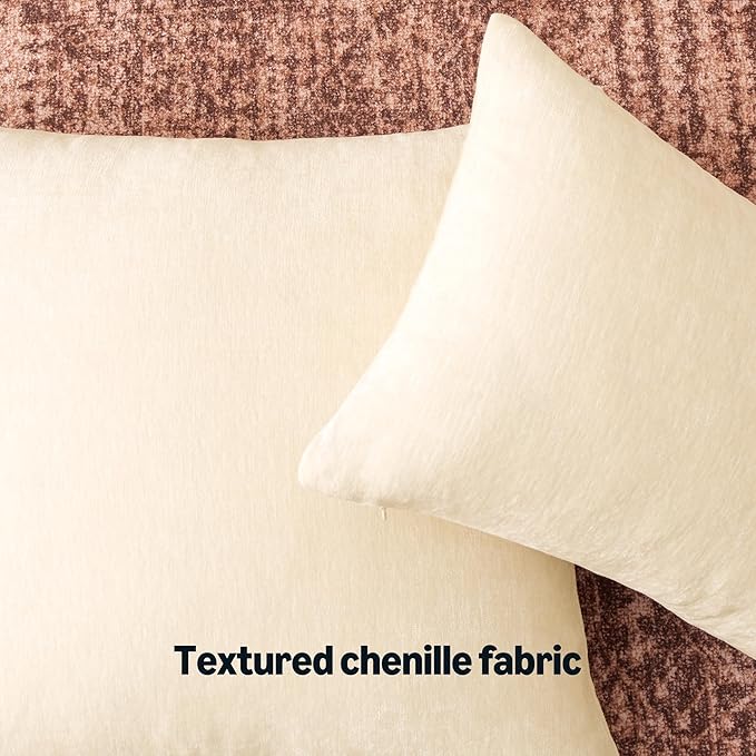 Amazon Basics Chenille Throw Pillow Covers, Home Decor Cushion Cover for Bedroom Living Room Couch Bed, 16" W × 16" L, Beige