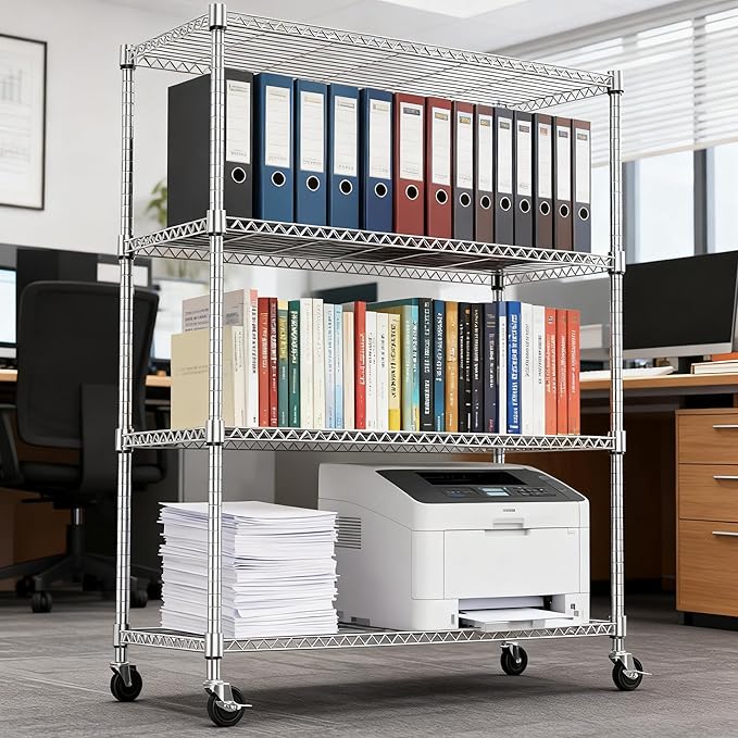 M MZG 4 Tiers Shelf 1400 lbs Steel Storage Shelving Utility Shelving Unit Steel Organizer Wire Rack for Home,Kitchen,Office,Garage Chrome 17.7" D x 47.2" W x 62.6" H