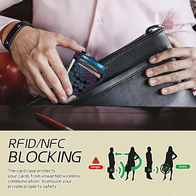 BWEGRHE Small Travel Wallets, Purple Blue Mandala Slim Minimalist Front Pocket Wallet with Wristlet, RFID Blocking PU Leather Credit Card Holder with ID Window Change Purse for Men Women