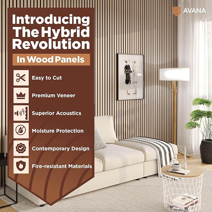 Avana Modern Acoustic Wood Wall Panels – 94.4 X 12.6 Inch White Oak Acoustic Panels 1 PC – Wall Panels For Interior Wall Decor for Homes, Offices, Studios – Sturdy And Durable Wood Panels For Wall