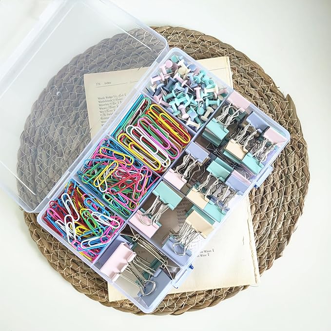 664 Pcs Paper Clips and Binder Clips Kit Assorted Sizes Colored Office Clips Set Small Medium Large Push Pin for Office and School Supplies