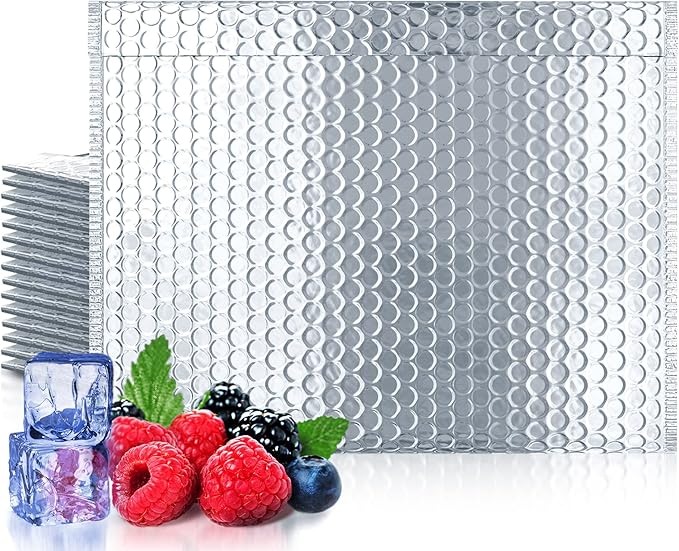 Amiff Silver Thermal Bubble Mailer, 13.75 x 10.5 Inches. 50 Pack Metallic Bubble Mailers. Self-Seal Insulated Mailers for Cold Shipping. Padded Envelopes Waterproof. Thermal Bag for Food, Cosmetics
