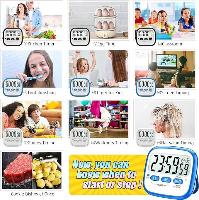 AyayaBoss 2-Pack Magnetic Kitchen Timers for Cooking, Digital Stop Watch Countdown Timer for Kids, Teachers, Classroom, Office, Exercise - Battery Included