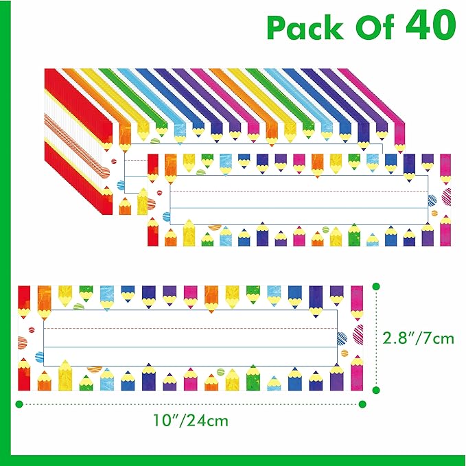 40PCS Desk Nameplates, Double Sided PET Film Desk Name Tags Erasable & Reusable Traditional Manuscript Name Plate Classroom Decoration for School Student (10” x 2.8”)