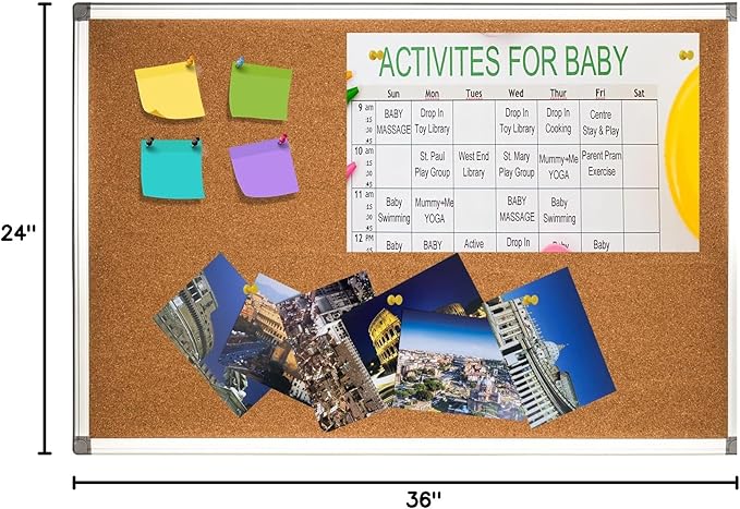 Cork Bulletin Board, Bulletin-Boards, Notes Board, Memo Board, 18 x 24inch, Silver Aluminum Frame