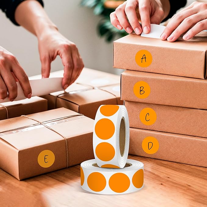Orange 1 Inch Round Color Coding Dot Labels, 10 Rolls 10000 Dot Stickers in Dispenser Box - Permanent Adhesion, Vibrant Colors, Highly Visible