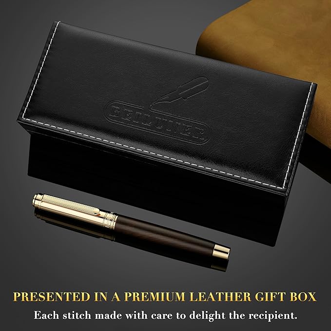 BEILUNER 316 Fountain Pen,Stunning Luxury Blackwood,24K Gilded Nib(Fine),Gorgeous 24K Gold Finish, Ink Converter,Fancy Gift for Men&Women-Elegant,Executive,Graduation Pens for Writing, BK-F