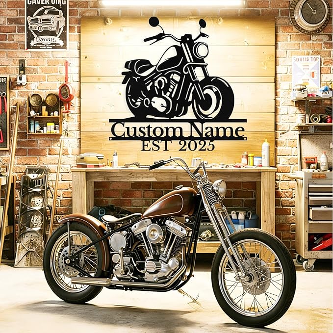 Custom Motorcycle Metal Sign Personalized Biker Name Sign Motorcycle Wall Art Motorbike Signs Garage/Man Cave Decor Gift for Bikers Men Husband