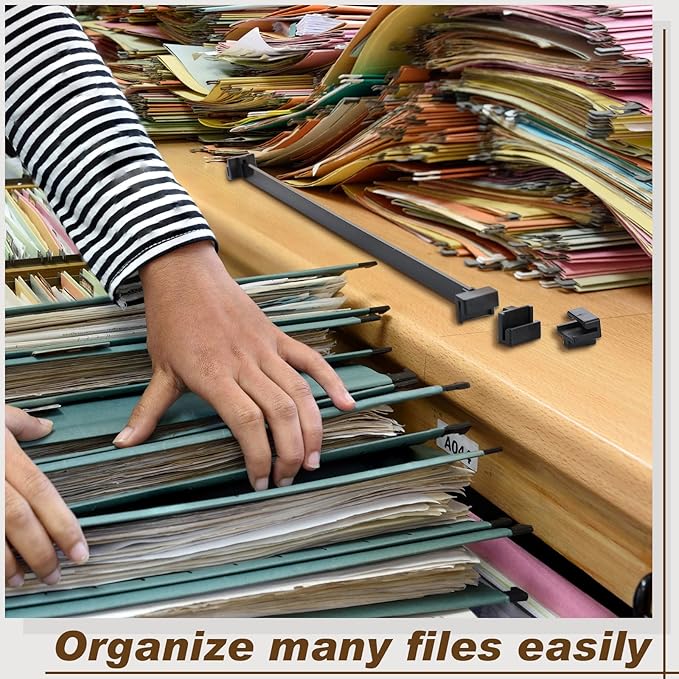 Epakh 4-Piece PVC Black Hanging File Folder Rails with 8 Clips, 1 x 0.75 x 0.75 Inches (Hooks), 15.75 x 0.59 x 0.13 Inches (Rails), Office, Home Use