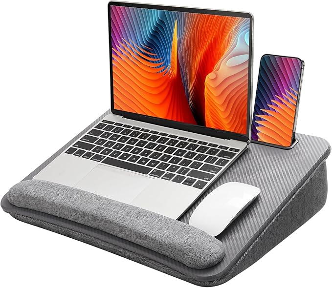 HUANUO Lap Laptop Desk - Portable Lap Desk with Pillow Cushion, Fits up to 15.6 inch Laptop, with Anti-Slip Strip & Storage Function for Home Office Students Use as Computer Laptop Stand - Grey