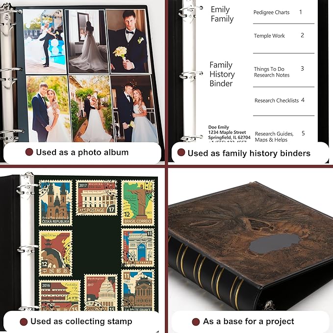 LETVPVOW Vintage Hardback 3 Ring Binder 1.5 Inch, Professional Leather Binder 3 Ring, Three Ring Binders Fits 8.5 x 11, D Ring Binders for Photo Album, Home, School and Office Supplies- Dark Green