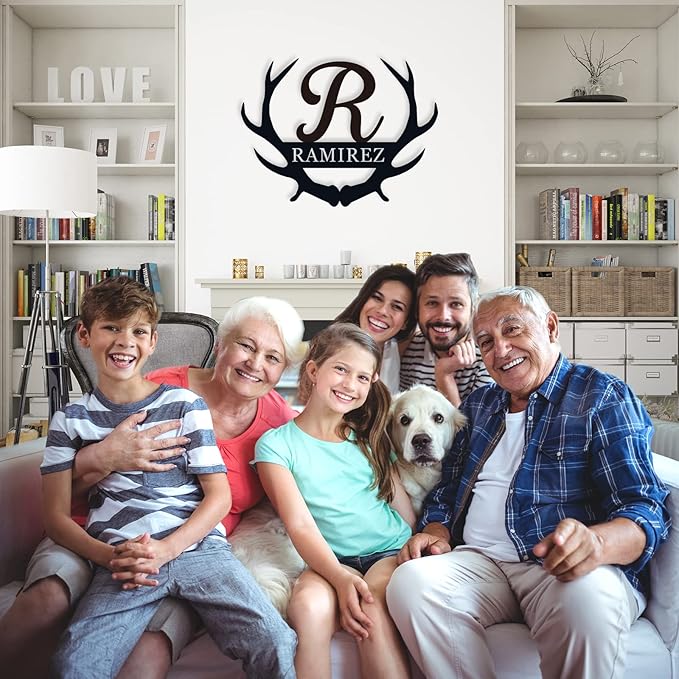 Personalized Monogram Antlers with Initials and Name Sign Custom Last Name Sign Personalized Family Name Sign Personalized Metal Sign Antler Monogram Letter Sign Wedding Housewarming Anniversary Gift