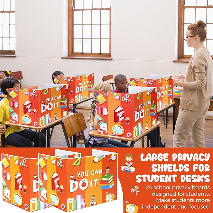 24 Pcs Privacy Boards for Student Desks Bright Colored Classroom Desk Divider Trifold Table Desk Privacy Panel Folders Screen Partition for School Teacher Student Study Test Home(Pen)