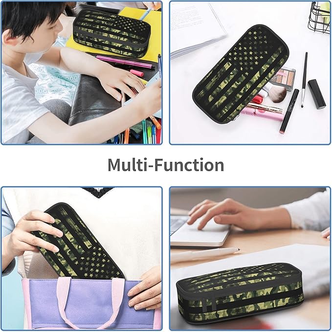 YIJIUWKIS Camo Pencil Box for Kids Adults, Usa Flag Style Pencil Case for Boys Girls, Green Pencil Pouch Big Capacity Portable Pencil Holder Stationery Storage Desk Pen Bag for School Office