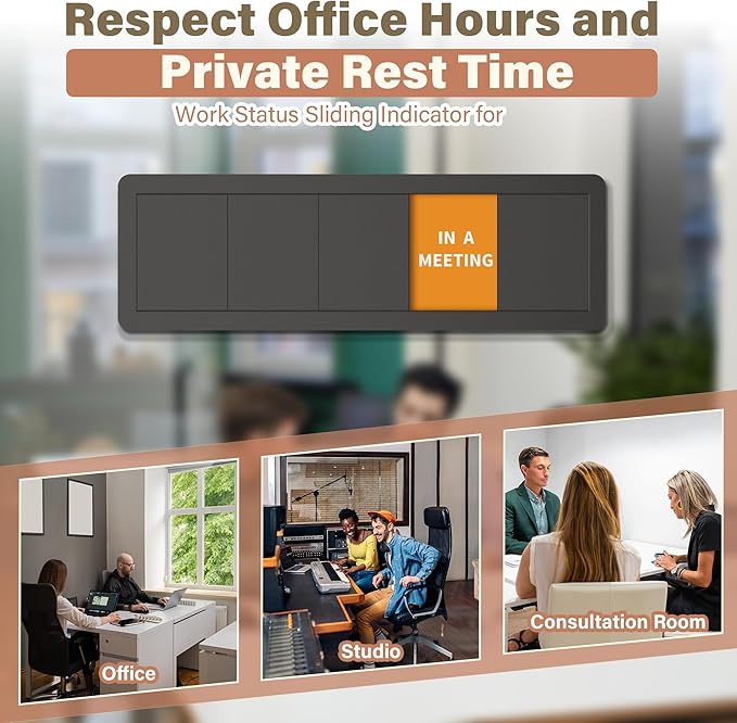 2PK Office Door Signs 6 Options Do Not Disturb, Please Knock, In A Meeting, Out Of Office, Working Remotely Back Soon Privacy Slider Sign for Meeting & Conference Room