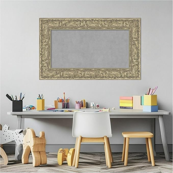 Amanti Art Silver Framed Magnetic Board 19x31 Small Vision Board for use with Magnets, 100% Metal Sheet to Display Items as Office Decor or for Home Organization in mudroom, Kitchen or Kids Room