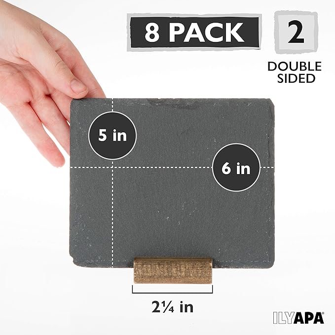 Ilyapa Mini Chalkboard Signs with Stand, 8 Pack - Rustic 5x6 Inch Small Slate Tabletop Chalk Boards with Wood Stands Set, Food Signs for Buffet Table
