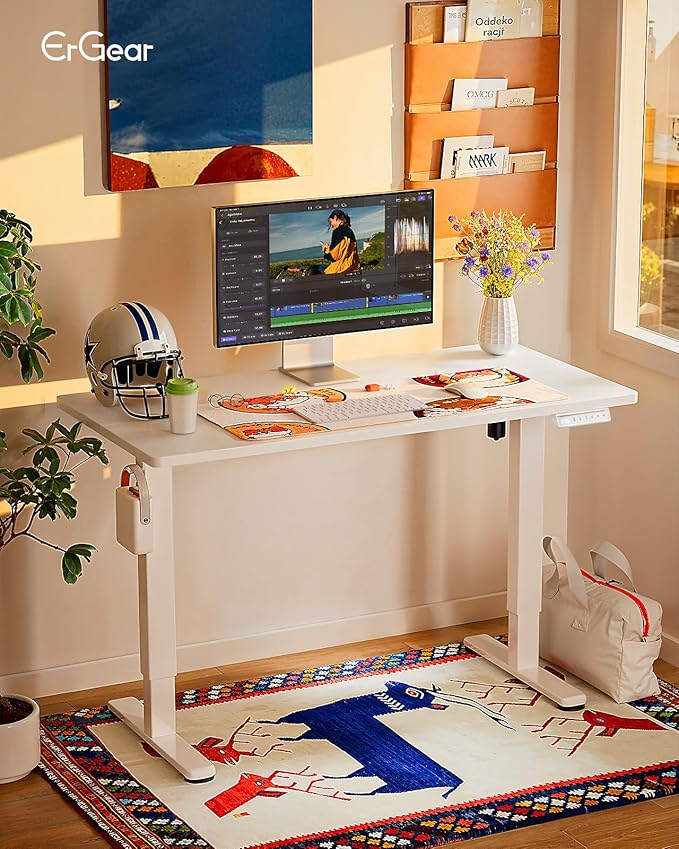 ErGear Height Adjustable Electric Standing Desk, 31.5 x 18.9 Inches Sit Stand up Desk, Memory Computer Home Office Desk with Two-Piece Desktop (White)