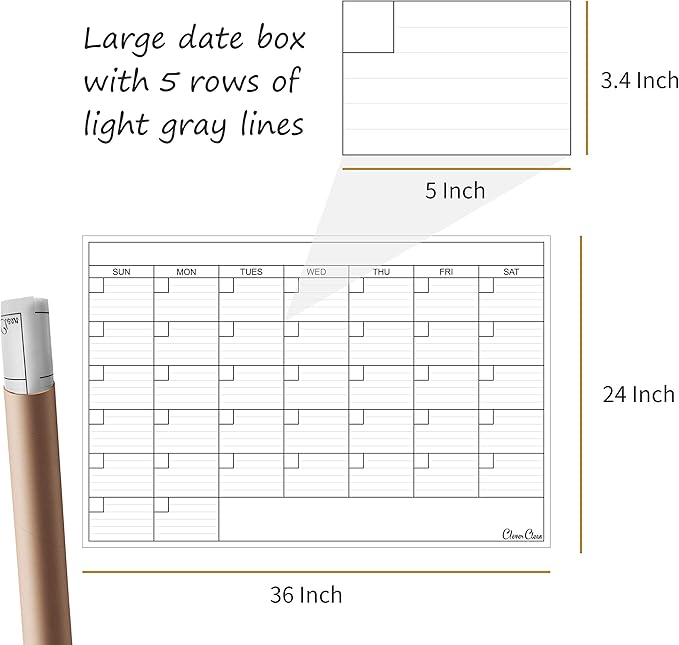 Large Dry Erase Wall Calendar - 24"x 36" Undated Monthly Calendar for Home, Office, Classroom - Reusable Laminated Task Organizer