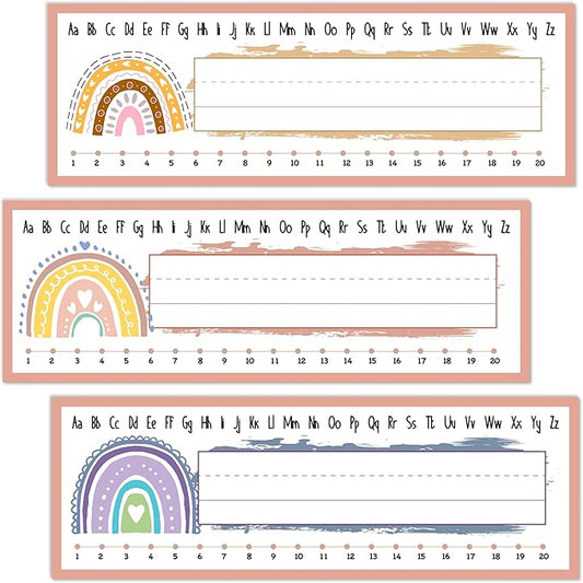 Name Tags Rainbow Theme, Boho Rainbow Name Labels for Students Desks - 30 Pack (01)