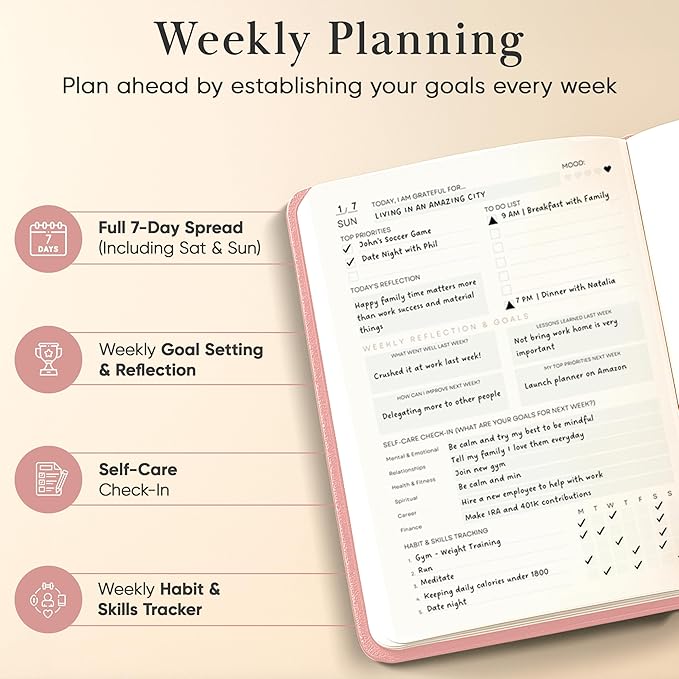 Mantra Planner 2026 Planner, Daily Journal & Gratitude Journal All-In-One with To Do List, Self Care Prompts & Habit Tracker - 5.8 x 8.3 - Pink