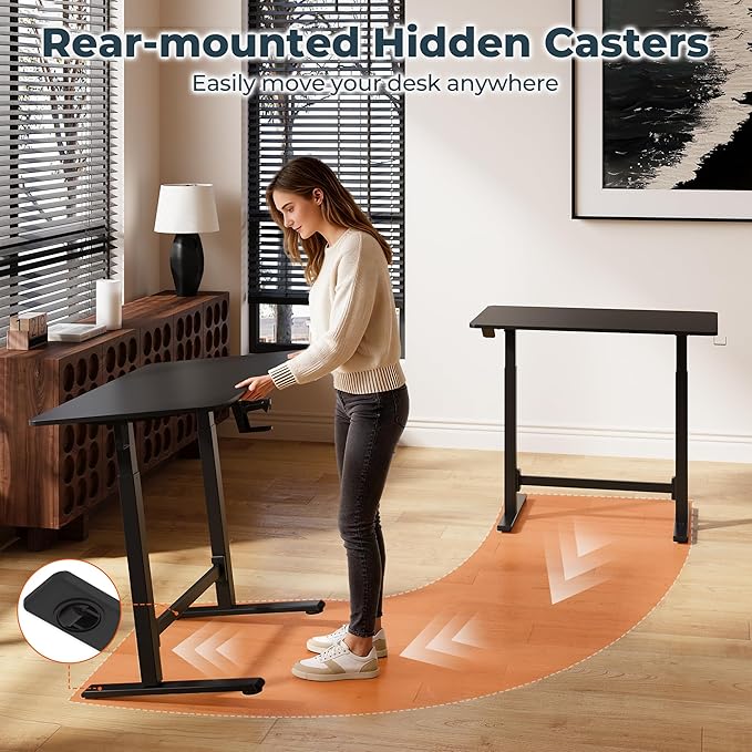 FitStand Small Pneumatic Adjustable Stand Up Desk, Rolling One-Piece Standing Desk 31.5 x 19.7 Inch, Home Office Desk Computer Workstation, Black