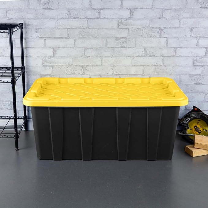Sterilite 8-Pack Industrial Tote, Plastic Storage Container Bins with Lids, 38 Gallon - Heavy-Duty Organizing Containers for Closet, Bathroom, and Office