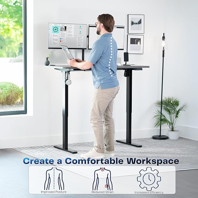 VIVO Electric 55 x 28 in Standing Desk, Memory Height Adjustment, 1B Series, Holds 220 lbs, One-Piece Dark Gray Top, Black Frame, DESK-KIT-1B55G