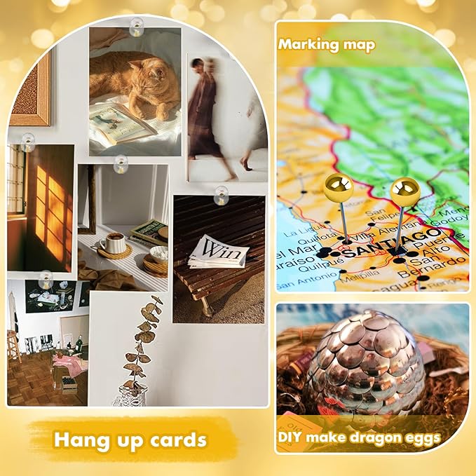 GOOLADA 315Pcs 5 Style Gold Push Pins, Decorative Push Pins, Cute Pushpin Clip, Push Pin Hooks, Gold Metal Thumb Tacks Office Accessories for Cork Board Map Office