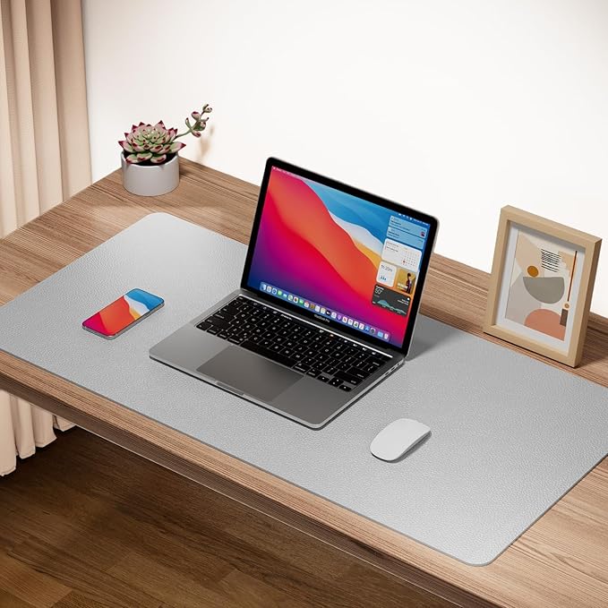 Boutilon Leather Desk Pad Protector,Non-Slip Mouse Pad,Laptop Desk Pad,Office Mouse Mat,Waterproof Leather Desk Blotter,Desk Writing Pad for Office and Home (XXXL-Grey,47"x 24")