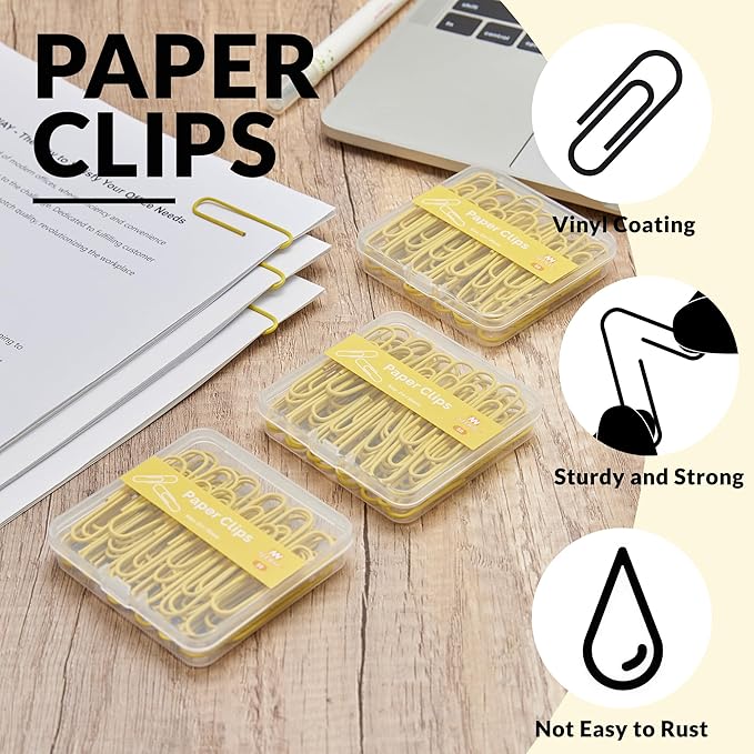 NEEWAY Colorful Large Paper Clips, 2 Inch Jumbo Paper Clips, 150 Count, 3 Pack of 50 (Yellow)