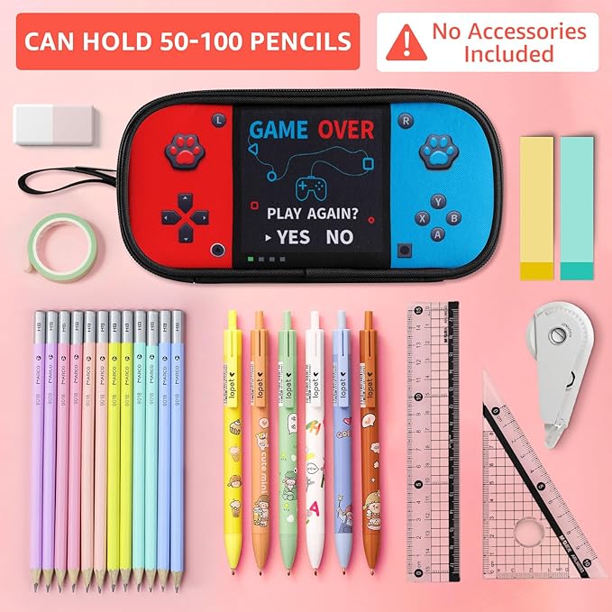 Easozoom Large Game Controller Pencil Case for Teen Boy Kid Capacity Pen Box Pouch Organizer Holder Bag with 3 Compartments & Zipper School College Office Supplies(1PCS Pencil Case)