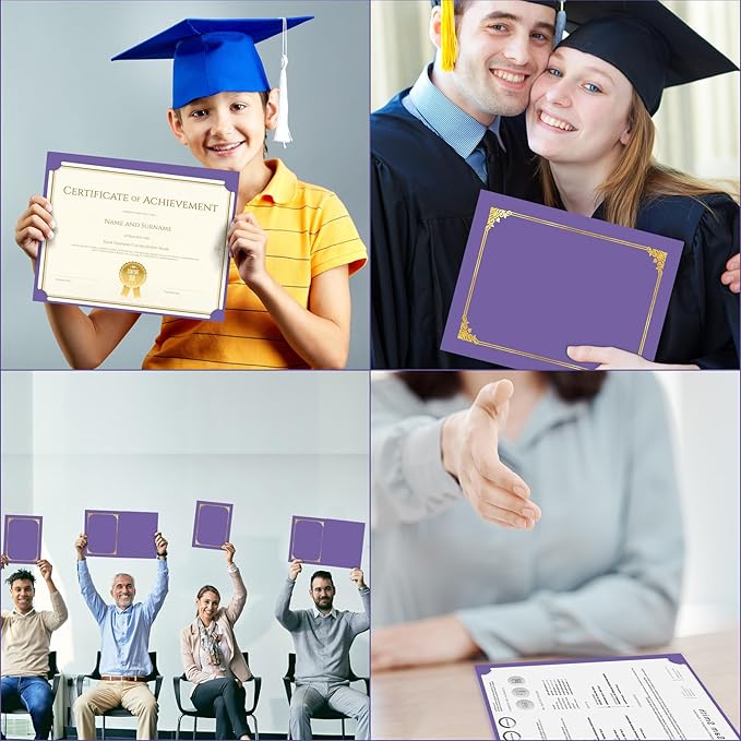 HAUTOCO 30 Packs Certificate Holders, Purple Diploma Holders, Document Award Covers Certificate Folders with Gold Foil Border for 8.5x11 Letter Size