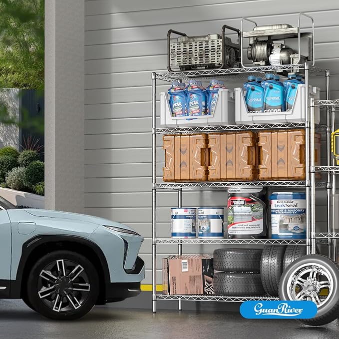 Guan River 5-Shelf Adjustable Metal Shelf Wire Shelving Unit Heavy Duty Storage Rack Display Shelf for Office,Kitchen,Bedroom,Bathroom,Laundry,Pantry Basement,Garage(Chrome,48" L x 18" W x 72" H)